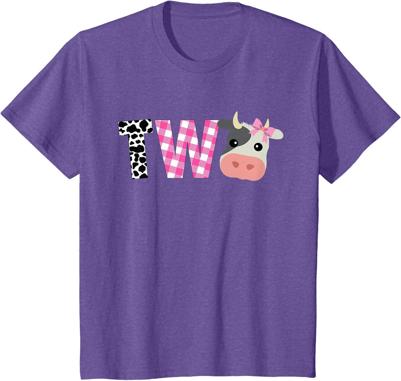 Funny Cow Mom And Dad Birthday Family Tees Second Birthday Girl Cow Farm, 2nd Birthday Cow 2 Toddler T-Shirt - Purple Heather