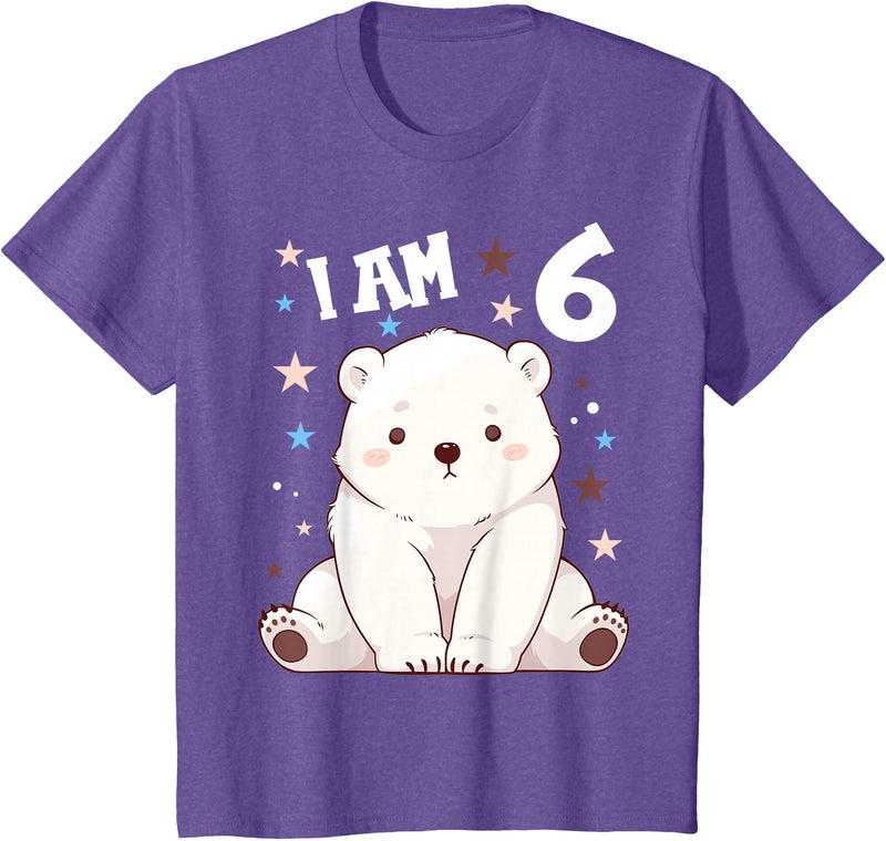 6 years old 6th birthday Polar Bear 6 Years old 6 birthday Polar Bears Boy girl Polar Bear T-Shirt - Purple Heather