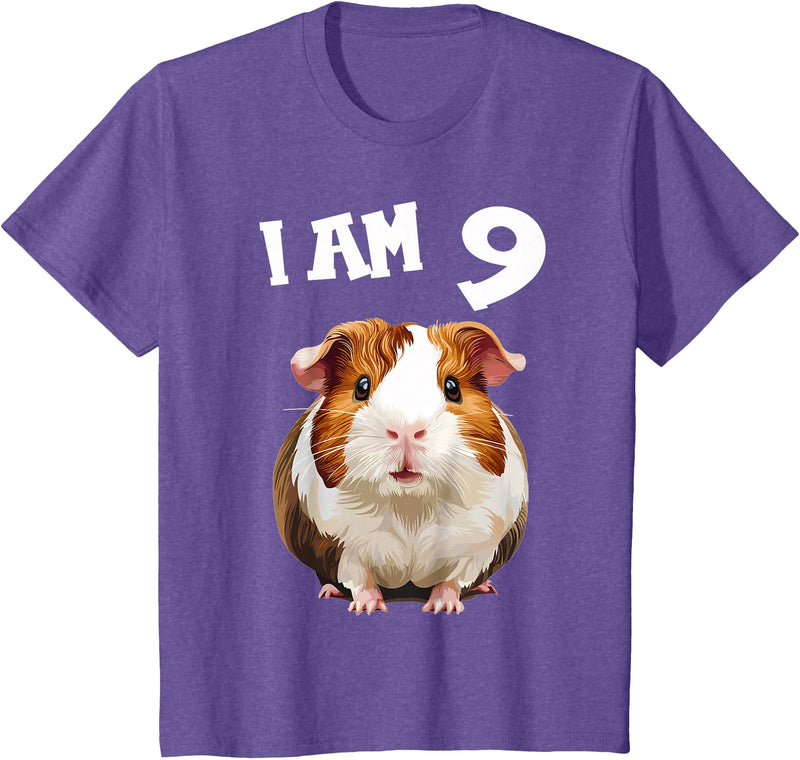 9 years old 9th birthday Guinea Pig 9 Years old 9 birthday Guinea Pigs Boy Girl Guinea Pig T-Shirt - Purple Heather
