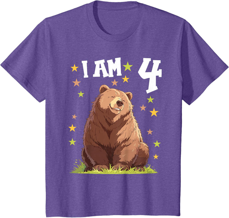 4 years old 4th birthday Bear Kids 4 Years old 4 birthday Bears Boy Girl Bear T-Shirt - Purple Heather