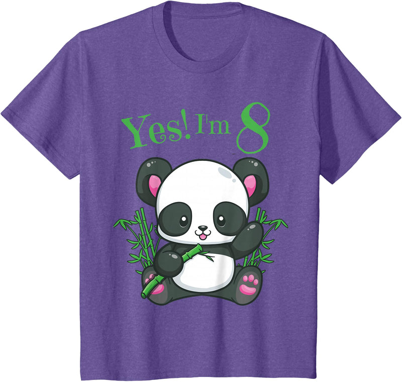 Girls Panda Birthday Tee Shirts Co. Panda 8th Birthday T Shirt Girls Gift Birthday Outfit Age 8 T-Shirt - Purple Heather