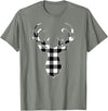 Buffalo Plaid Deer Clothing Co. by AAM Black & White Classic Christmas Buffalo Plaid Deer Head T-Shirt - Olive Heather