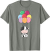 Cute Balloon Animals For Birthday Cow Flies With Colorful Balloons Kawaii Cows T-Shirt - Olive Heather