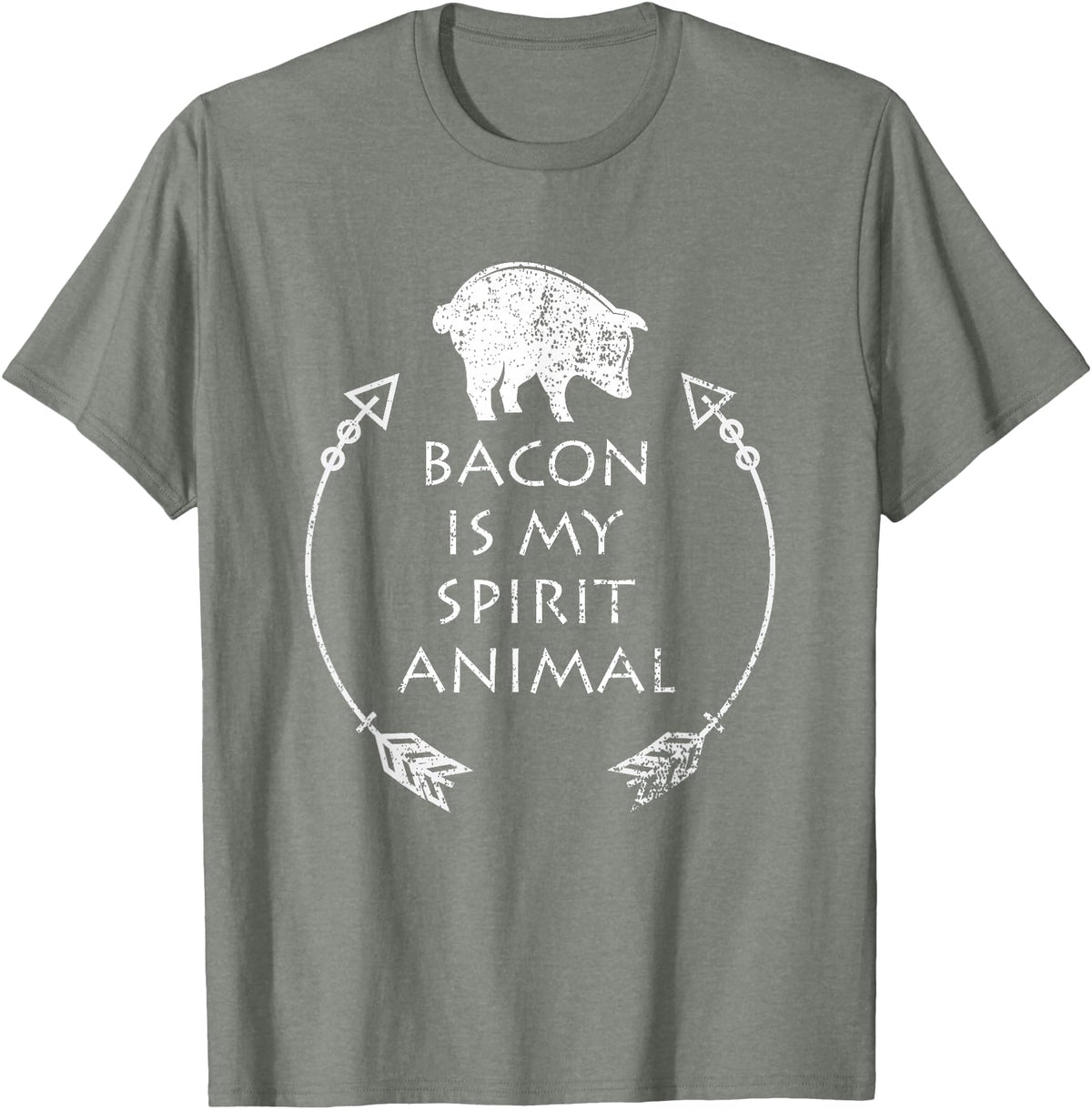 Pig Tees by MasArt Bacon is my Spirit Animal Funny Pig T-Shirt Distressed Gift T-Shirt - Olive Heather
