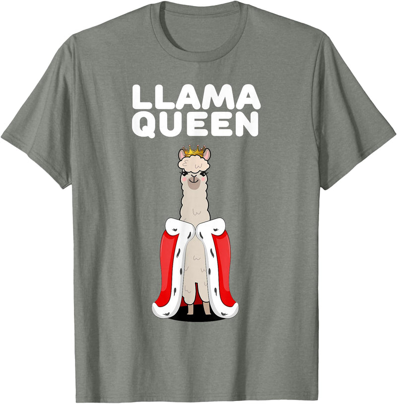 Womens Llama Shirts for Girls Llama Queen | Girls Llama Tshirt | Womens Llama T-Shirt - Olive Heather