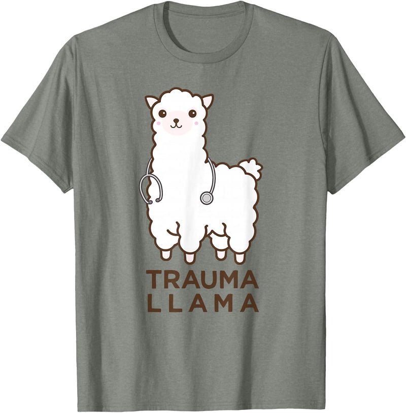 Doc Llama Apparel T-Shirt Funny Llama Doctor T-Shirt, No Trauma Llamas Tee Apparel T-Shirt - Olive Heather