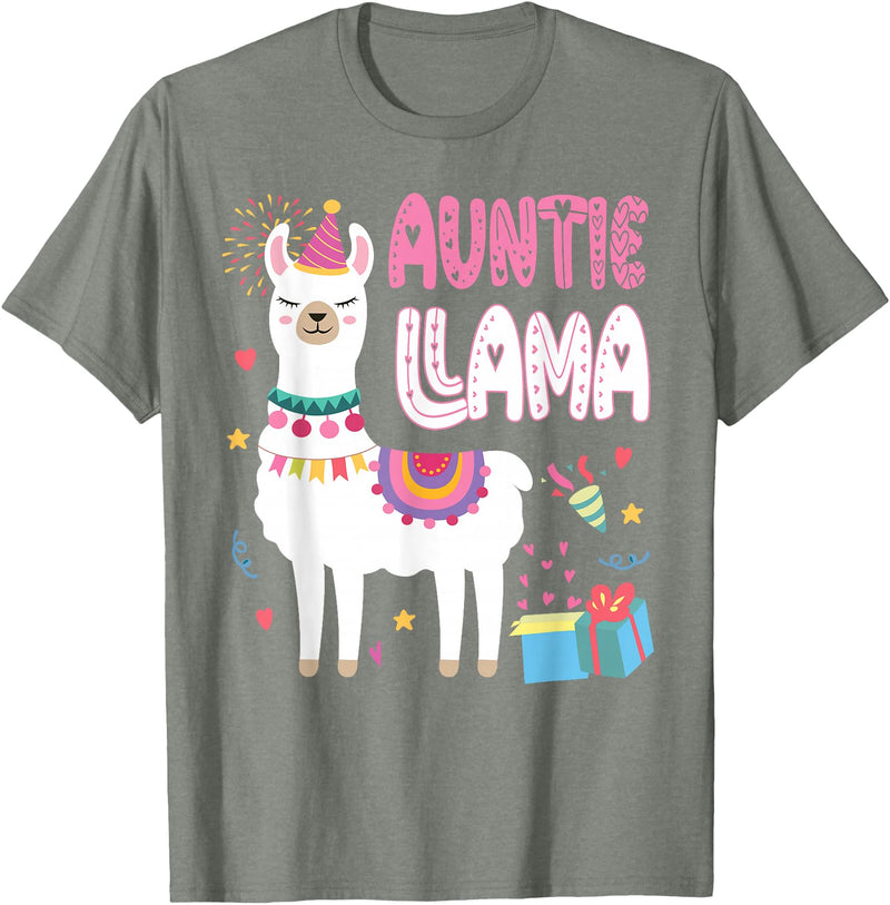 Family Matching Llama Birthday Party Supplies Auntie Llama Aunt Of The Birthday Llama Birthday T-Shirt - Olive Heather