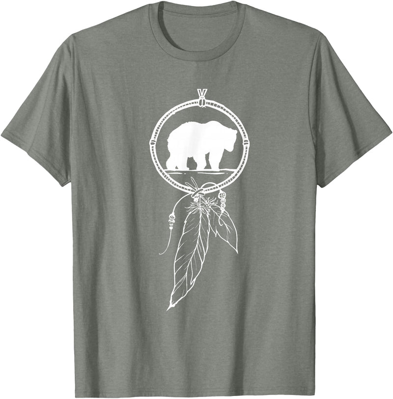 American Indian Shirts by CrushRetro Native American Dreamcatcher Bear Women Men Kids T-Shirt - Olive Heather