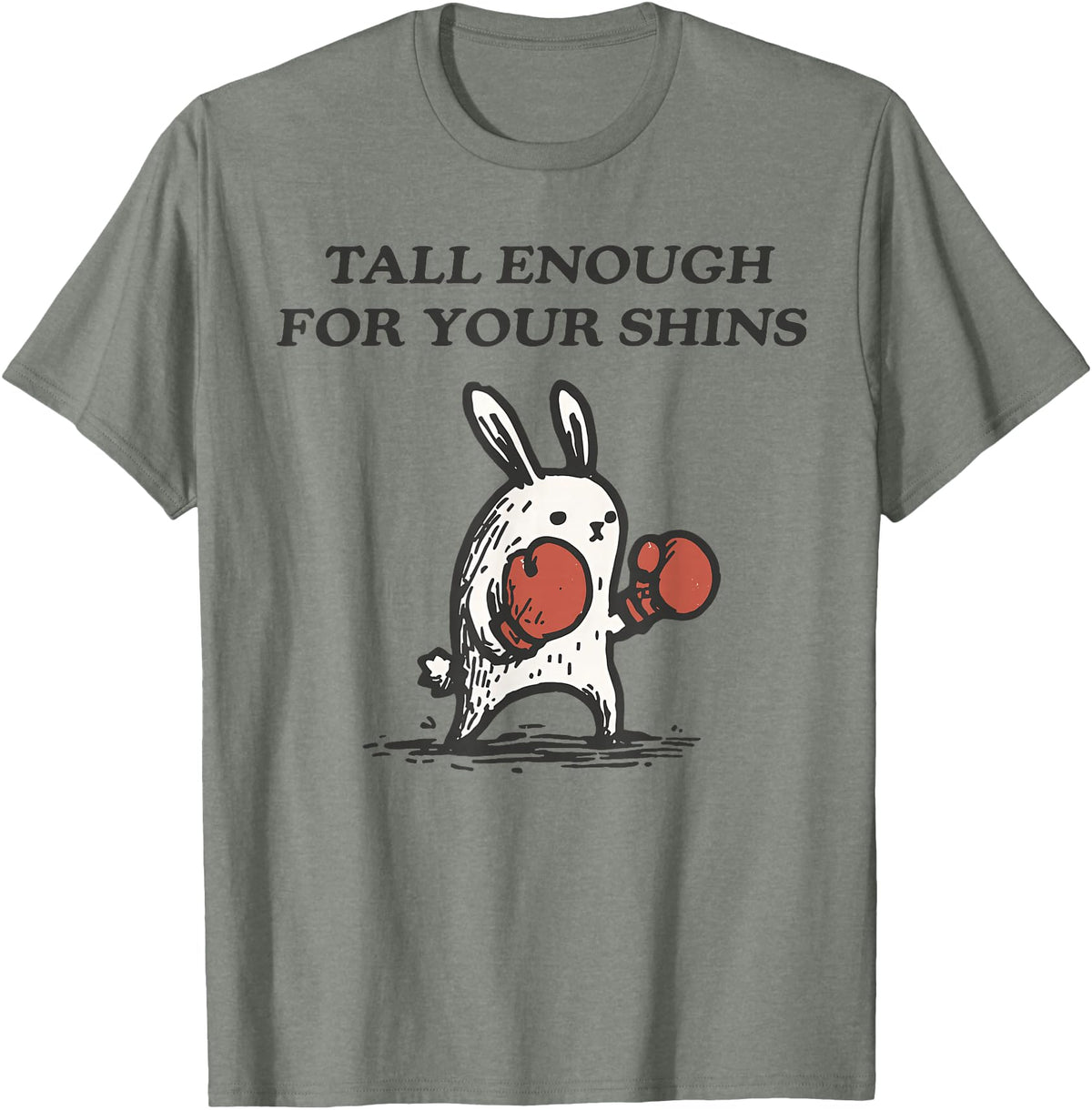 Tall Enough for Your Shins Cute Bunny Rabbit T-Shirt in Olive Heather