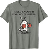 Tall Enough for Your Shins Cute Bunny Rabbit T-Shirt in Olive Heather