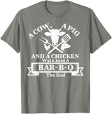 A Cow, A Pig And A Chicken Shirts A Cow, A Pig And A Chicken Walk Into A Bar-B-Q. The End T-Shirt - Olive Heather