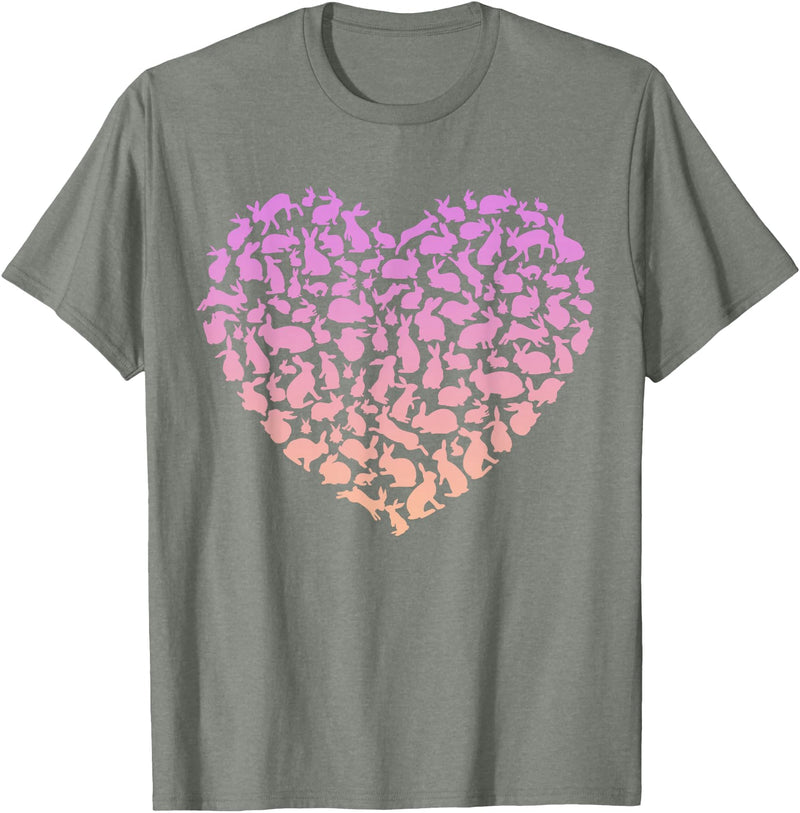 Silhouette Heart Bunny Design for Rabbit Lover Girls Rabbit T-Shirt in Olive Heather