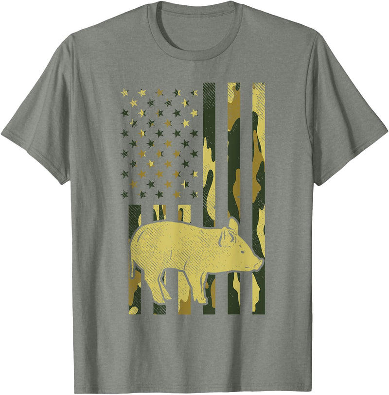 BoredKoalas Farming Farm Shirts Farmer Gifts Camo US Flag Pig Military Farm Animal Patriotic Farmer Gift T-Shirt - Olive Heather