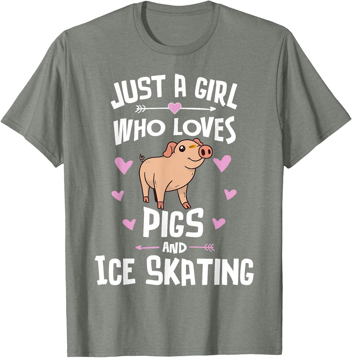 Pigs Memme Pigs And Ice Skating Gifts for Girls Women T-Shirt - Olive Heather
