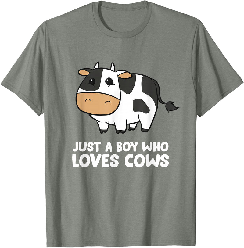Funny Cow Lover Gifts Just a Boy Who Loves Cows T-Shirt - Olive Heather