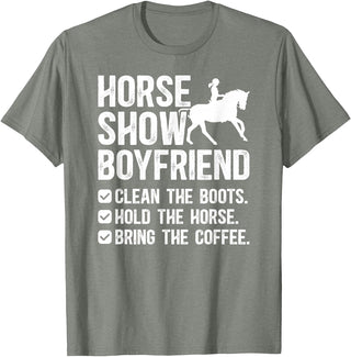 Funny Anniversary For Horse Show Boyfriend Horse Show Boyfriend Funny Equestrian Boyfriend T-Shirt - Olive Heather