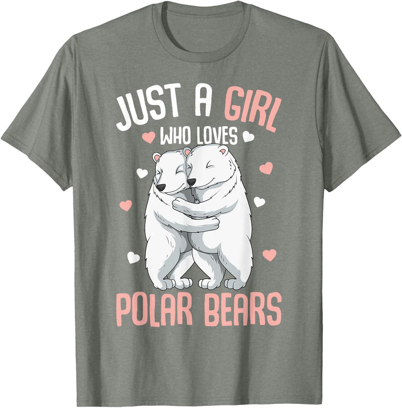 Funny Polar Bear Lover Apparel & Gift Ideas Just A Girl Who Loves Polar Bears Kids Girls T-Shirt - Olive Heather