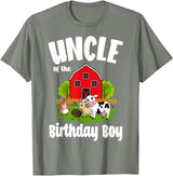 Birthday Boy Farm Animal Theme Uncle Of The Birthday Boy Farm Animal Bday Party Celebration T-Shirt - Olive Heather