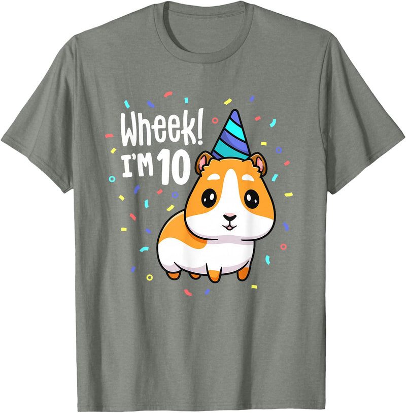Guinea Pig Birthday by Joy Haus Guinea Pig Birthday Party Wheek Kid 10 Year Old 10th Outfit T-Shirt - Olive Heather