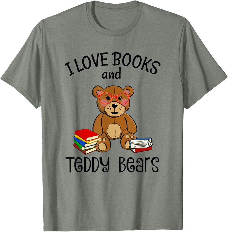 Teddy Bears, Cute Teddy Bear Lover Gifts Adorable Teddy Bear Love Books and Teddy Bear Reading T-Shirt - Olive Heather