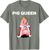 Womens Pig Shirts for Girls Pig Queen | Girls Pig Tshirt | Womens Pig T-Shirt - Olive Heather