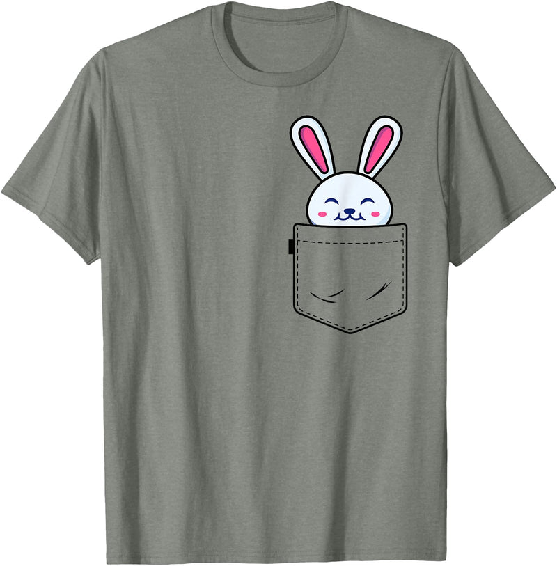 Bunny in Pocket Rabbit Lover Gifts for Women Men Kids T-Shirt (White) in Olive Heather