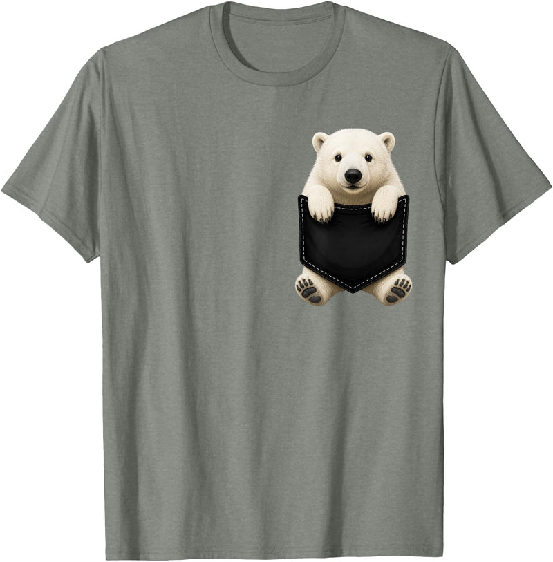 Funny Polar Bear in Pocket Polar Bear Lover Cute Pocket T-Shirt - Olive Heather