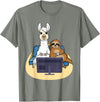 Funny Llama Shirts Sloth And Llama Gamer - Zookeeper Zoo Animal Lovers T-Shirt - Olive Heather