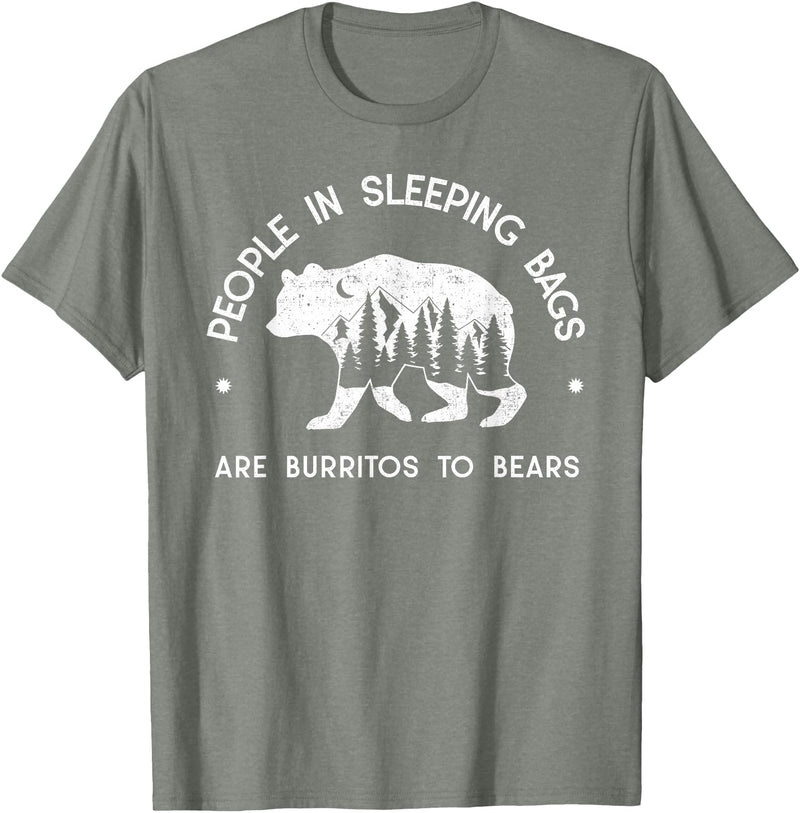 IN NATURE DESIGN CO. PEOPLE IN SLEEPING BAGS ARE BURRITOS TO BEARS T-Shirt - Olive Heather