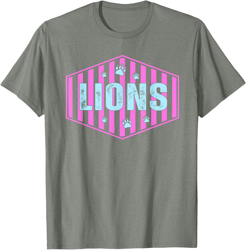 Striped Tie Dye Lion Girls Lunch Lady Librarian Lions Mascot Back to School Spirit Sport Women Teachers T-Shirt - Olive Heather