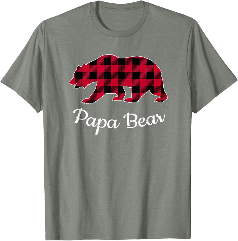 Papa & Mama Bear Outfit Papa Bear Pajama Red Buffalo Plaid T-Shirt - Olive Heather