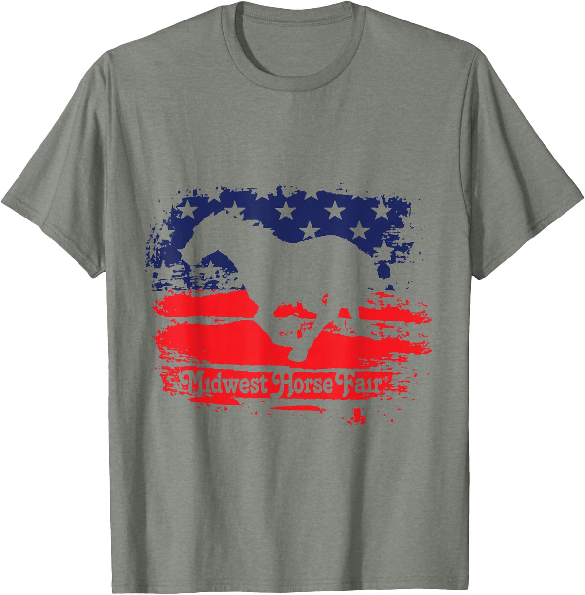 Midwest Horse Fair Red/White/Blue Flag T-Shirt - Olive Heather