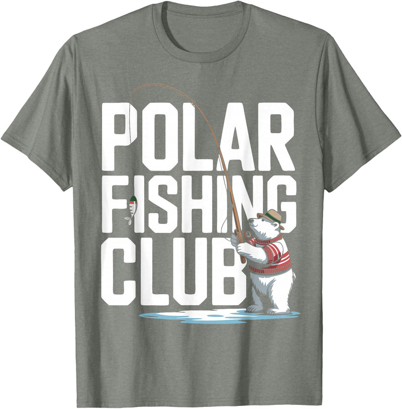 Ice Angler Gifts & Tees Ice Fisher Polar Bear Ice Fishing Club T-Shirt - Olive Heather