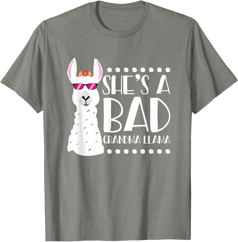 Llama - Alpaca Funny Designs Alpaca Fan Design Funny She's A Bad Grandma Llama For Women T-Shirt - Olive Heather