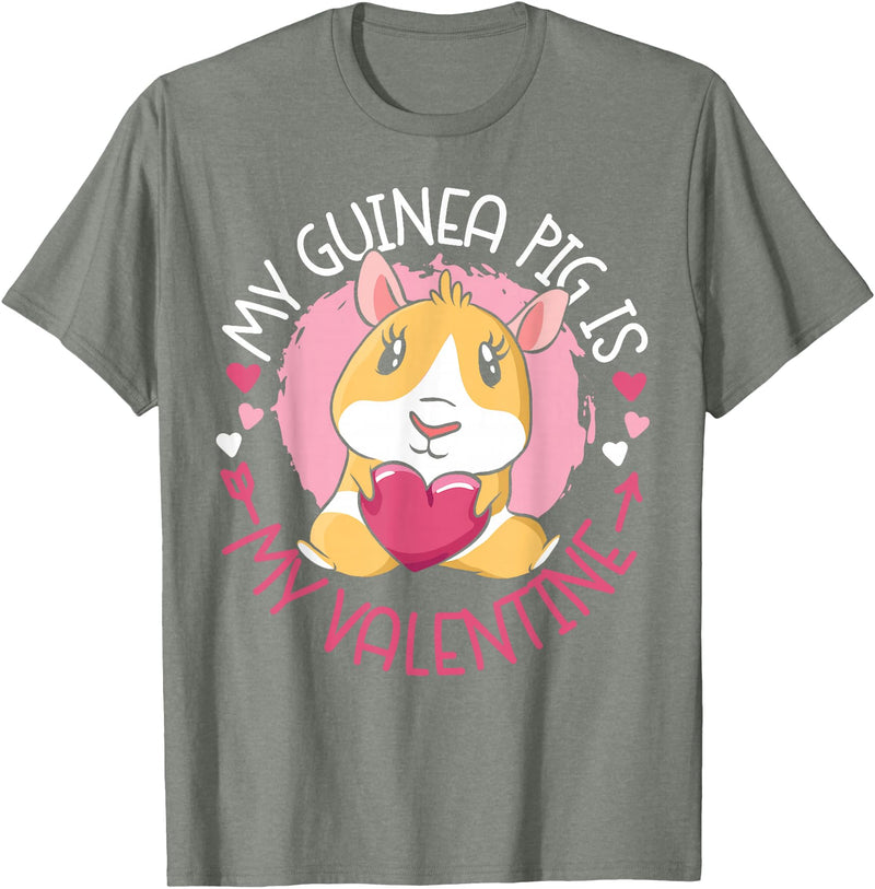 Cute Guinea Pig Lover HS0 Guinea Pig Valentines Day My Guinea Pig Is My Valentine T-Shirt - Olive Heather