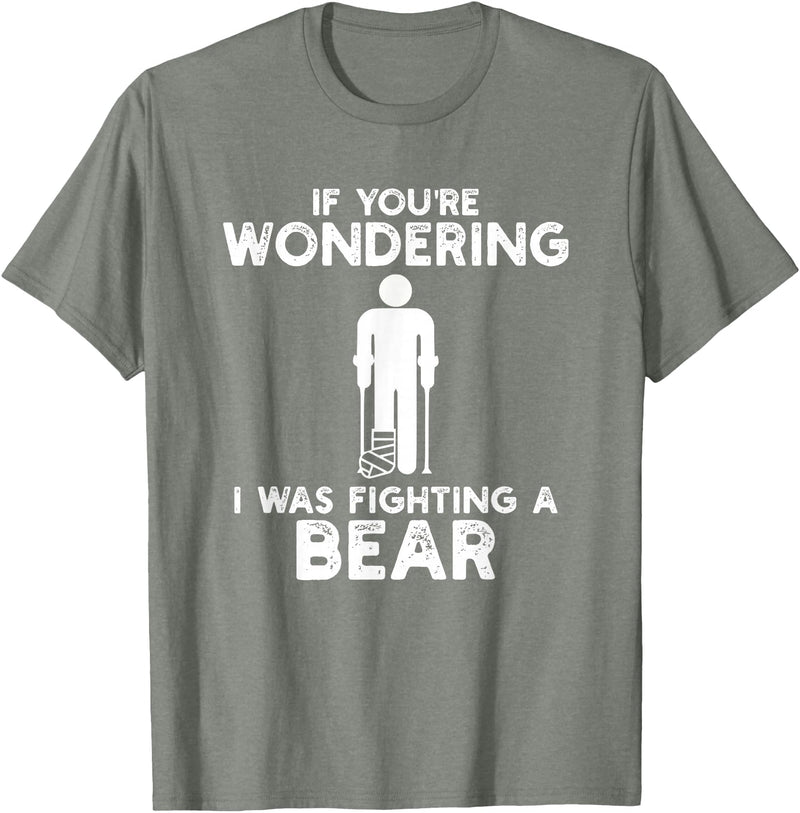 I Was Fighting A Bear Humor Designs Co. Funny Humour I Was Fighting A Bear T-Shirt - Olive Heather