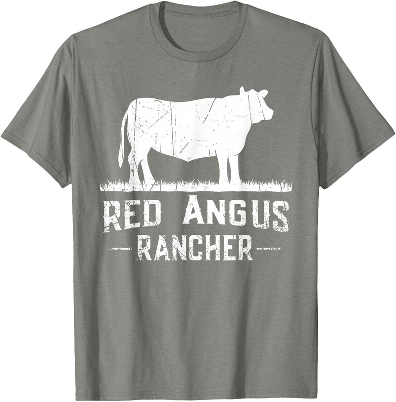 Funny Red Angus Farmer Gift for Cattle Lover Cow Breeder - Red Angus Rancher T-Shirt - Olive Heather