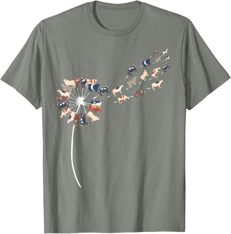 Womens Cow Design Dandelion Cows Stuff for Cow Lover | Womens Cow T-Shirt - Olive Heather