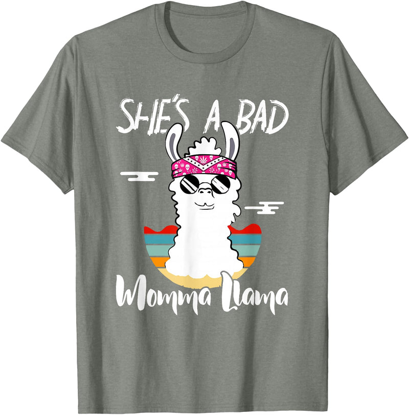 Shes a Bad Momma Llama - Mama Mom - DressedForDuty She's a Bad Momma Llama - Mama Funny - Vintage Mom Gift T-Shirt - Olive Heather