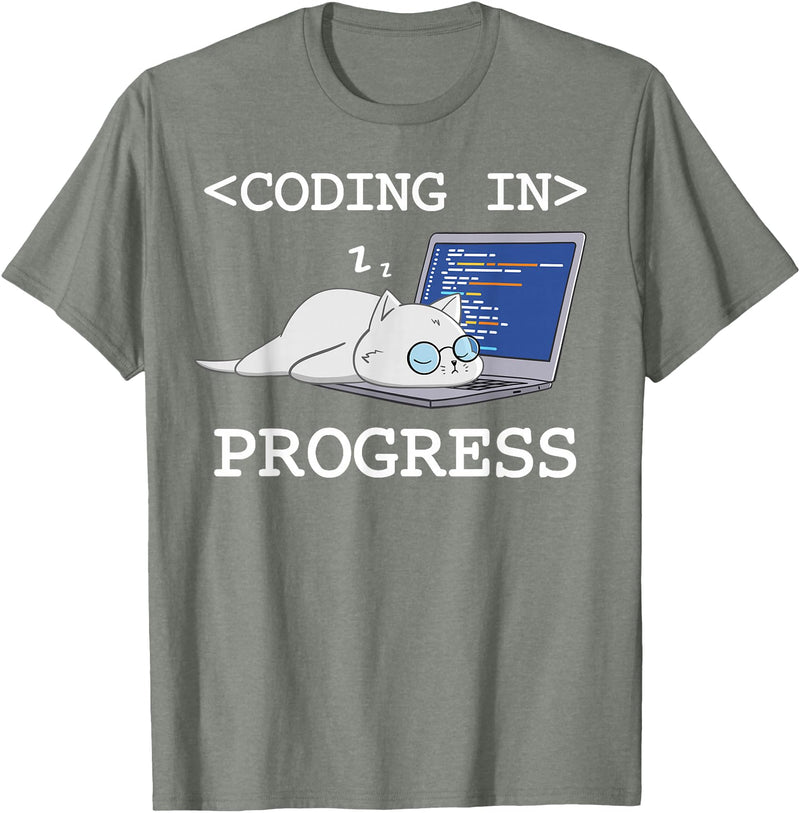 Programmer Software Engineering Gifts Funny Programming Cat Coding Coder Programmer Developer T-Shirt - Olive Heather