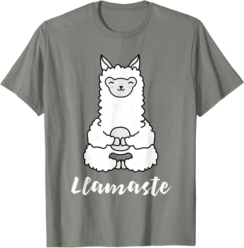 Cute Yoga Shirts - Llamaste Llamaste - Cute Yoga Lovers Gift, Adorable Llama Fitness T-Shirt - Olive Heather
