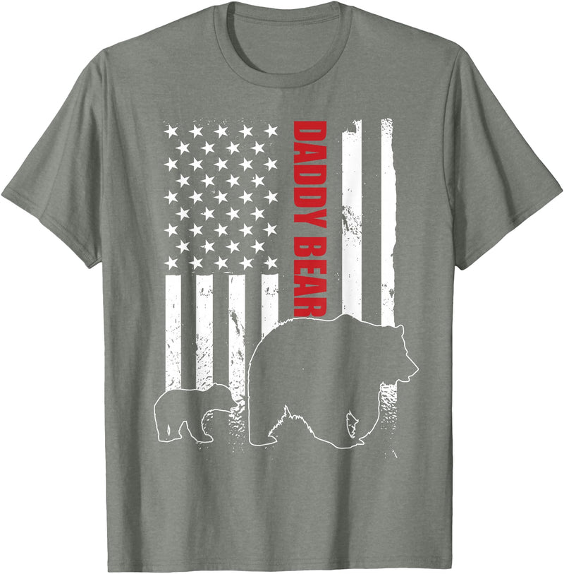 Vintage Gift for proud Dad 4th of July Daddy Bear with cub American Flag Papa Bear Father's Day T-Shirt - Olive Heather