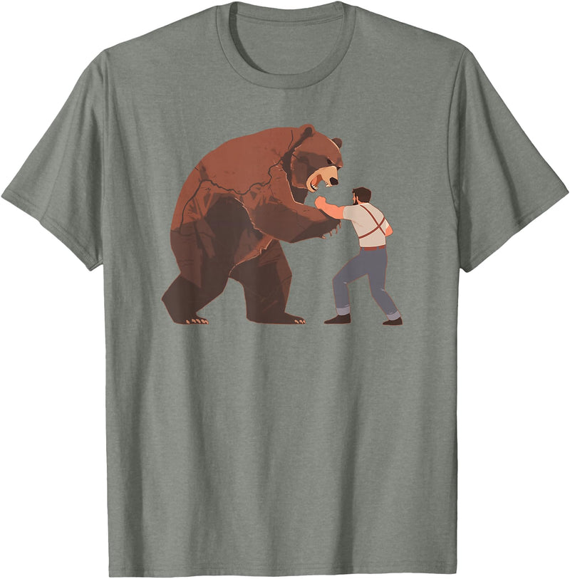 Outdoor lover funny outfits Bear Challenge - Funny Man Against Wild Bear Fighting T-Shirt - Olive Heather