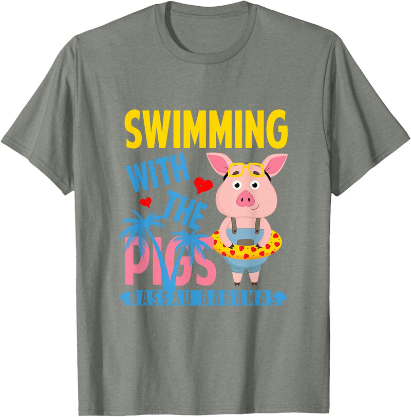 Swimming With The Pigs Bahamas Beach Summer Vibes Swimming With The Pigs Nassau Bahamas Hello Summer Beach T-Shirt - Olive Heather