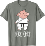 Funny Pig Pun Shirts Pork Chop - Funny Pig Animal Pun Karate T-Shirt - Olive Heather