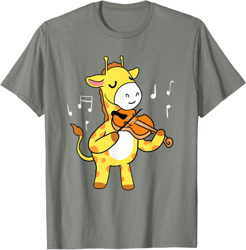 Awesome Violinists Designs Giraffe Playing Violin T-Shirt - Olive Heather