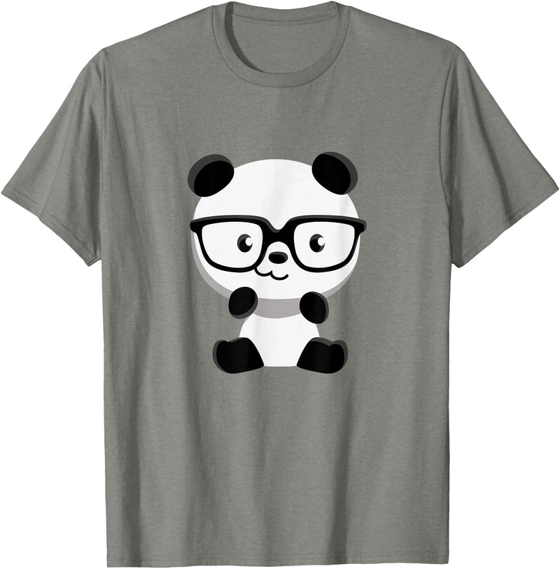 My Shirt Hub Cute Little Bear Panda Nerd with Glasses T-Shirt - Olive Heather