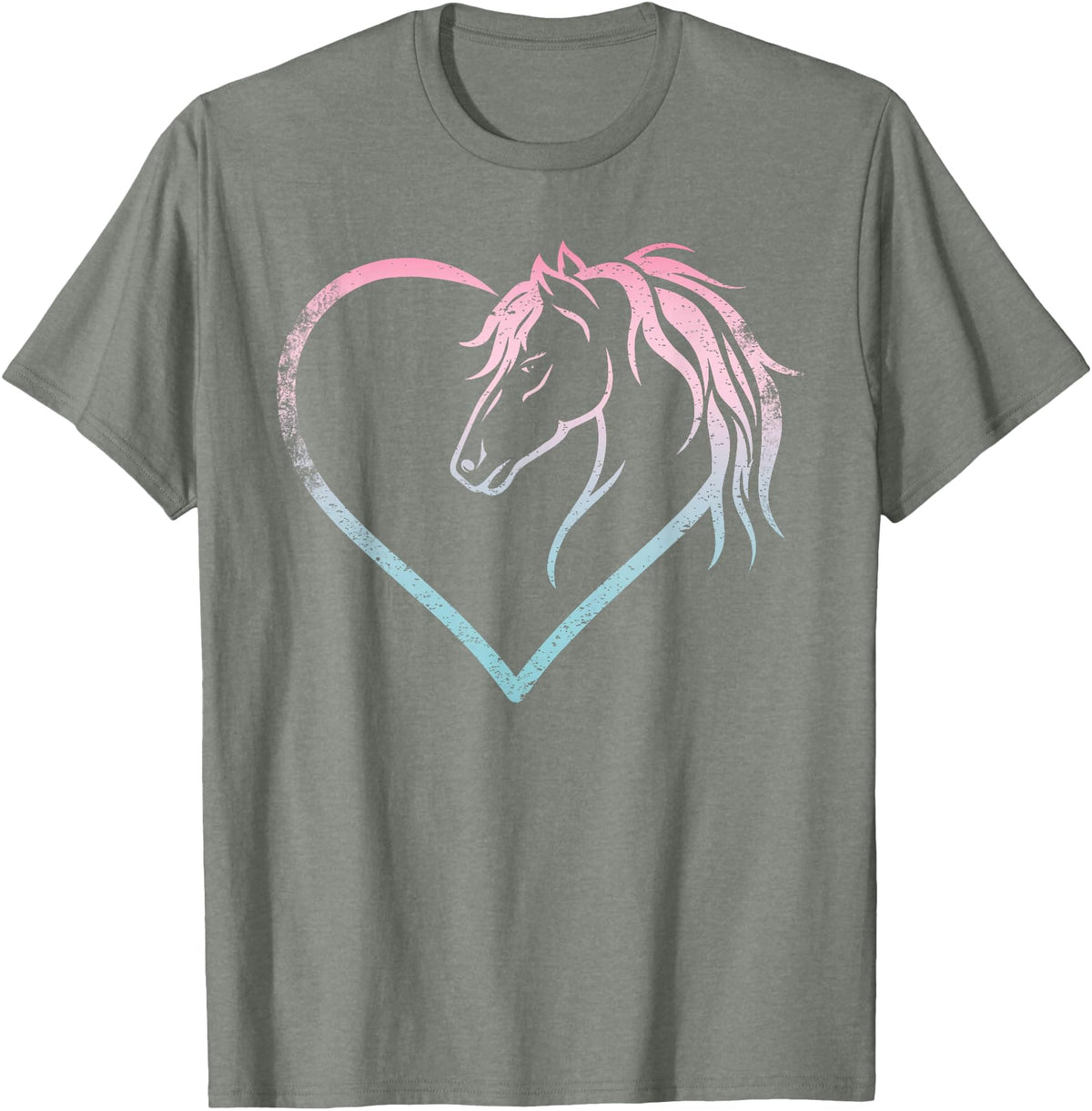 Horse Girl Designs Women I Love My Horses Riding Heart With Horse Head For Horseback Riding Horse T-Shirt - Olive Heather