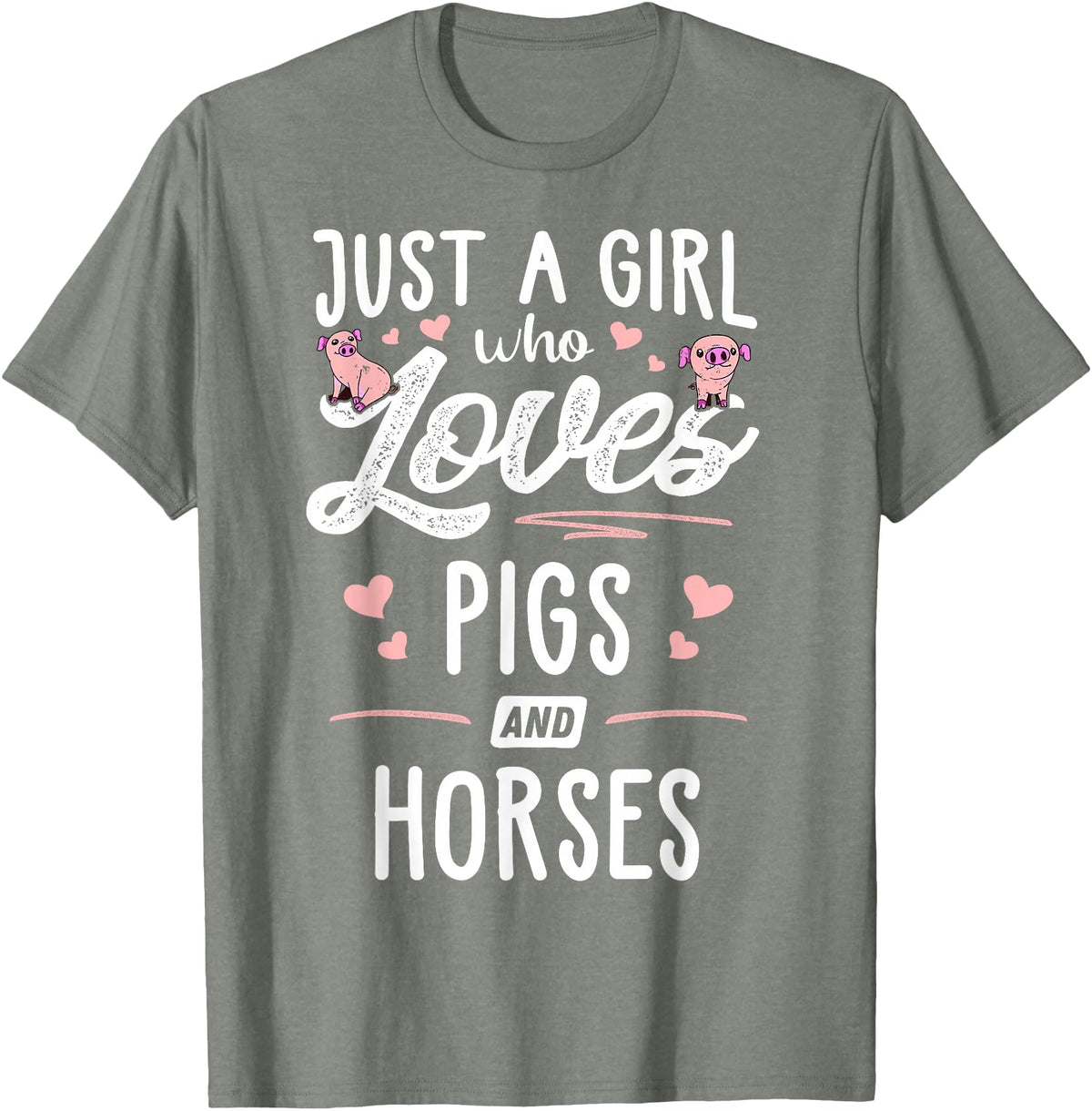 Pigs Memme Just A Girl Who Loves Pigs And Horses Gift Women T-Shirt - Olive Heather
