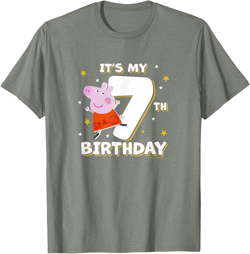 Peppa Pig It's My 7th Birthday Holiday Stars Celebration T-Shirt - Olive Heather